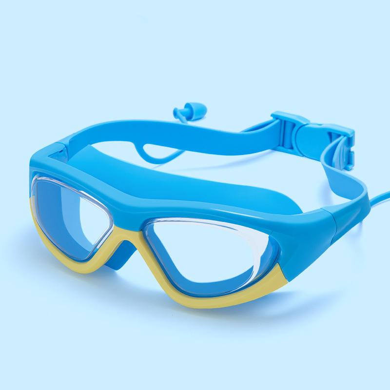 Anti-fog Children's High-definition Swimming Goggles Silicone Wide-angle Large Frame Seal Waterproof  Wearing Earplugs Goggles