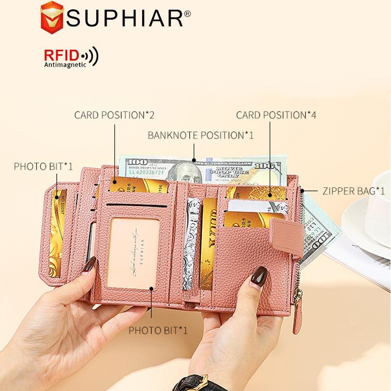 Leder Damen Geldbörse schlichte multifunktionale Geldbörse mit Ringbuch-Geldbörse weiblich