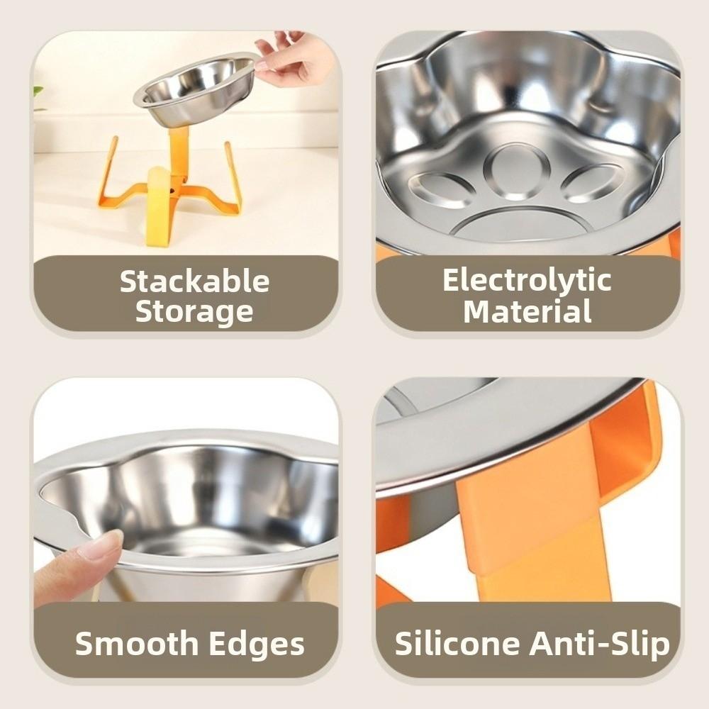 Large Diameter Stainless Steel Cat Bowl Protect Cervical Spine Detachable Feeding Bowl Cute Non-Slip Base Pet High Footed Bowl