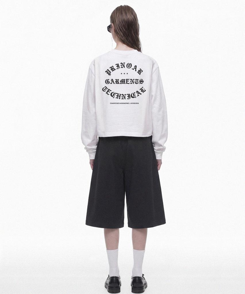 PRINOAR Garments Semi-Crop Long Sleeve T-Shirt - White