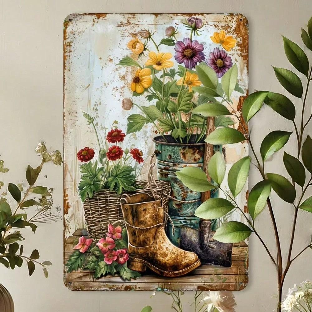 Vintage Metall Blechschild Retro Gartengeräte Dekoration für Garten Haus Wand