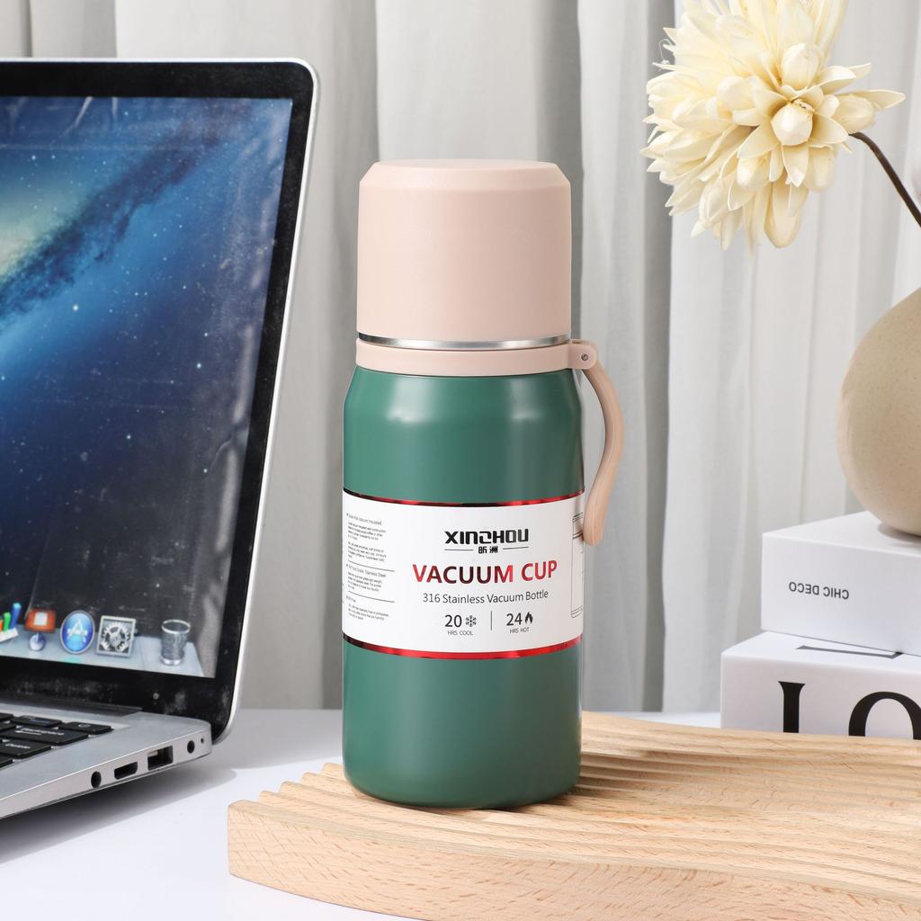 350/500ml 316 Stainless Steel Insulated Bottle, Matte Pastel Vacuum Flask with Carry Handle for Daily Use