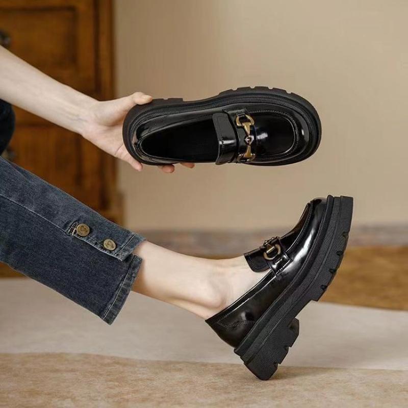 2025Autumn New Korean Style Loafers for Women, Round Toe Rubber Casual Slip-On Deep Mouth Low-Top Fashion Single Shoes