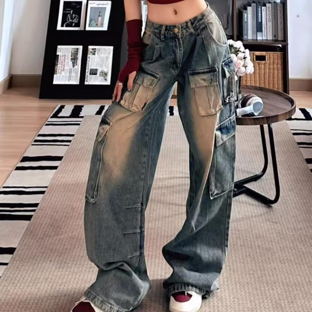 High Street Amerikanische Retro-Latzhosen Herren und Damen Herbst Neu Weite Beine Jeans Locker Trendig Marke Vibe Partnerhosen