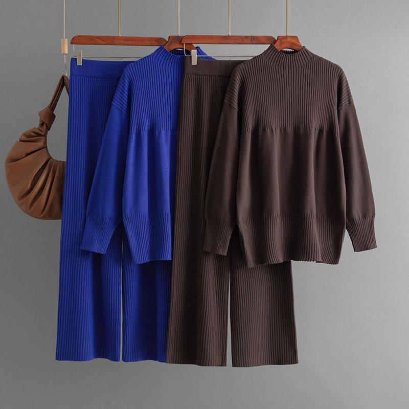 GMXIA Ležérní styl Kulatý výstřih Rozparkový svetrový set pro ženy, Dva volné a měkké pletené svetry na podzim a zimu