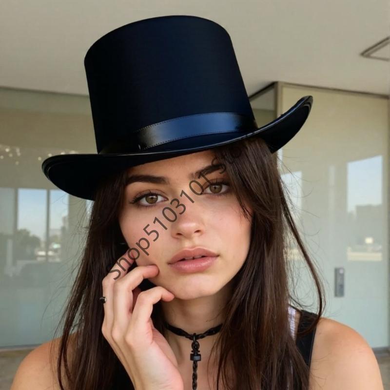 X6HE Elegant Stage Performances Tall Hat Cosplay Costume Gentleman Hat with Roll Trim Adult Carnivals Party Photography Hat