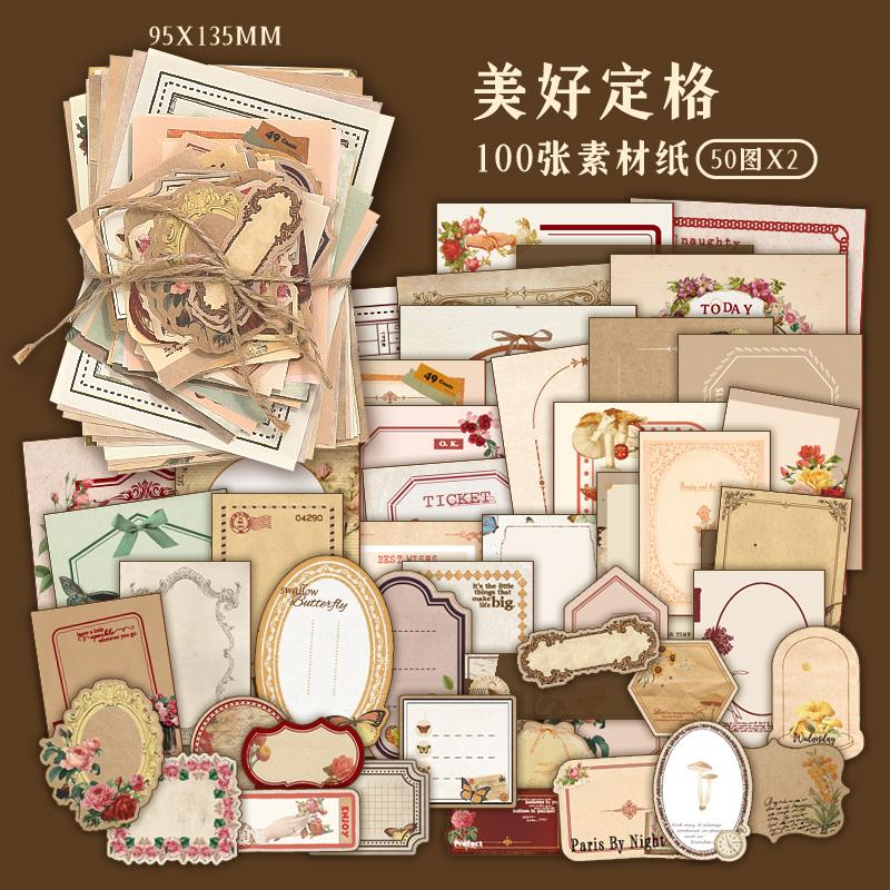 

100 Sheet Creative Scrapbook Vintage Materials Paper Combo Kit Diy Junk Journal Collage Photo Album Retro Art Paper Set