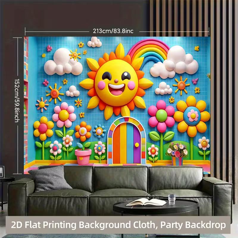2D Bright Sun & Cloud Backdrop for Kindergarten & Kids Event Decor