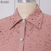 ZANZEA Women Casual Turn Down Collar Short Sleeve Lace Crochet Patchwork Elegant Dress