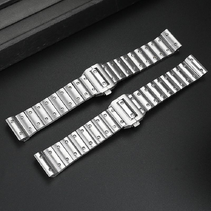 ONE20mm 23mm Massives Edelstahl-Uhrenarmband für Cartier WSSA0009 Santos 100 Hochwertiges Armband Santos100 Herren-Gold-UhrenketteMN