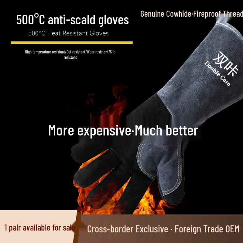 Rindsleder Hitzebeständige Handschuhe - 500°F Schweißen, Grillen, Camping, Verbrühschutz, Isolierter Arbeitsschutz