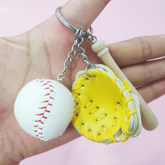 Baseball Keychain Pendant Zinc-Iron Alloy Wood Faux Leather Baseball Bat Cap Team Gift Baseball Fan Accessory