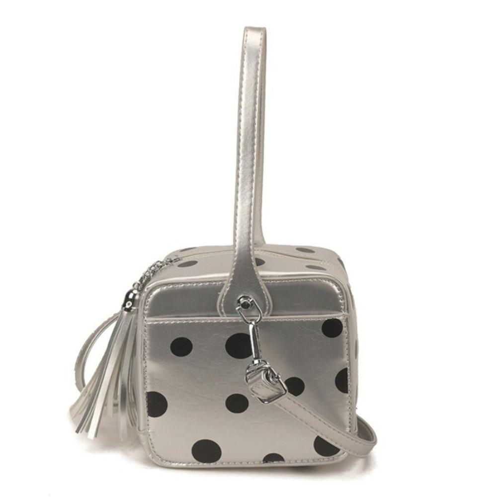 

Versatile Elegant Women Polka Dot Handbag Magic Box Shape Zipper Closure Clutch Bag Soft Leather Square Bag срібний