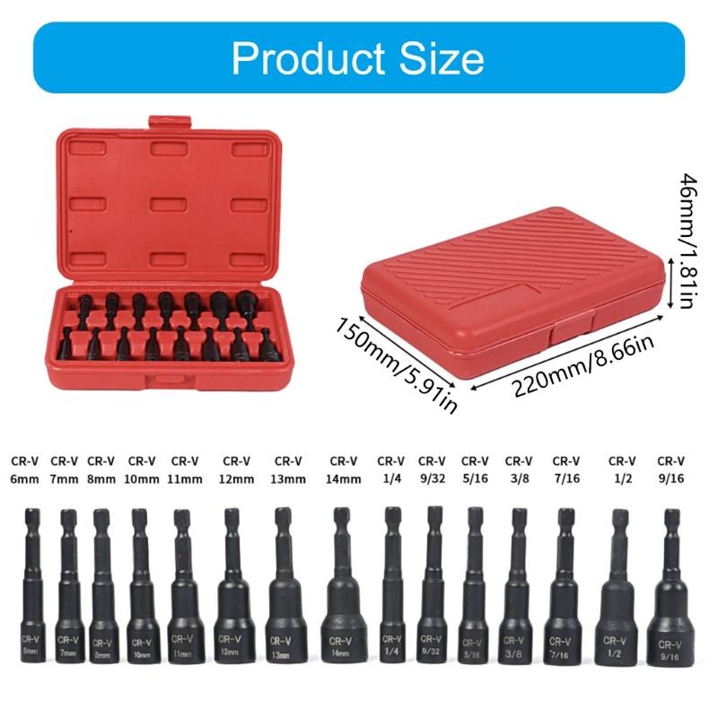 15Pcs Powerful Socket Inner Hexagonal Wrench Hexagonal Handle Screwdriver Extension Rod Pneumatic Screwdriver Insert