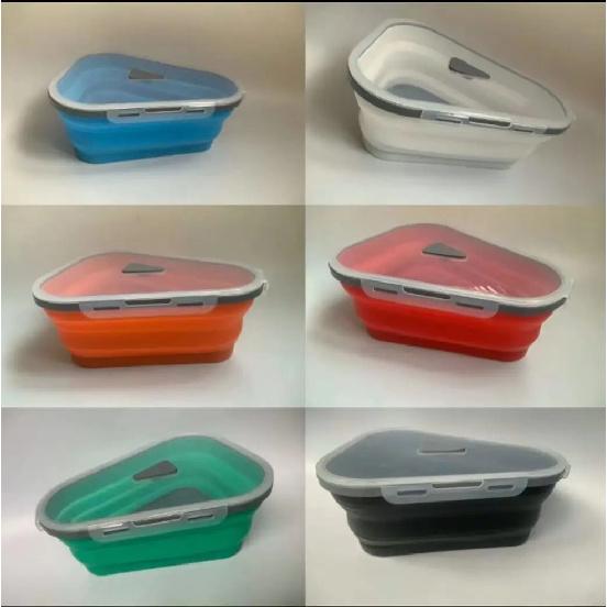 Baby Food Grade Silicone Folding Pizza Box Reusable Triangle Pizza Packing Box Take Away Box Silicone Children Food Storage Box