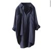 Women Oversized Long Linen Shirt Lapel Pocket Button Down Loose Casual Long Tunic Blouse