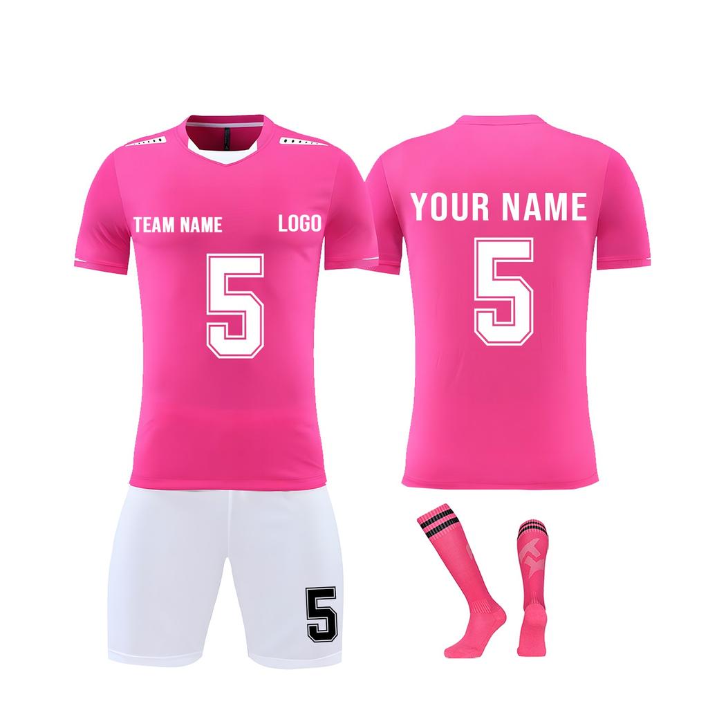 Men Soccer Uniform Set Short Sleeve Jersey Shorts Socks Quick Dry Athletic Team Sportswear for Training Match