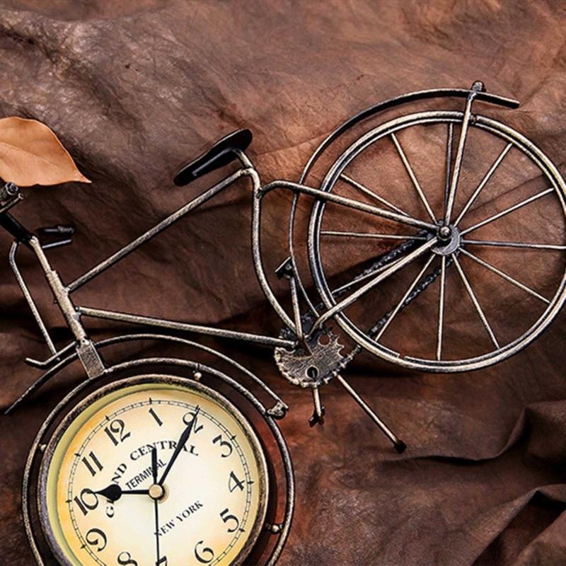 Antique Bicycle Alarm Clock Arabi Numeral Desk Clock Vintage Table Clock Home Office Bedroom Dormitory Decoration