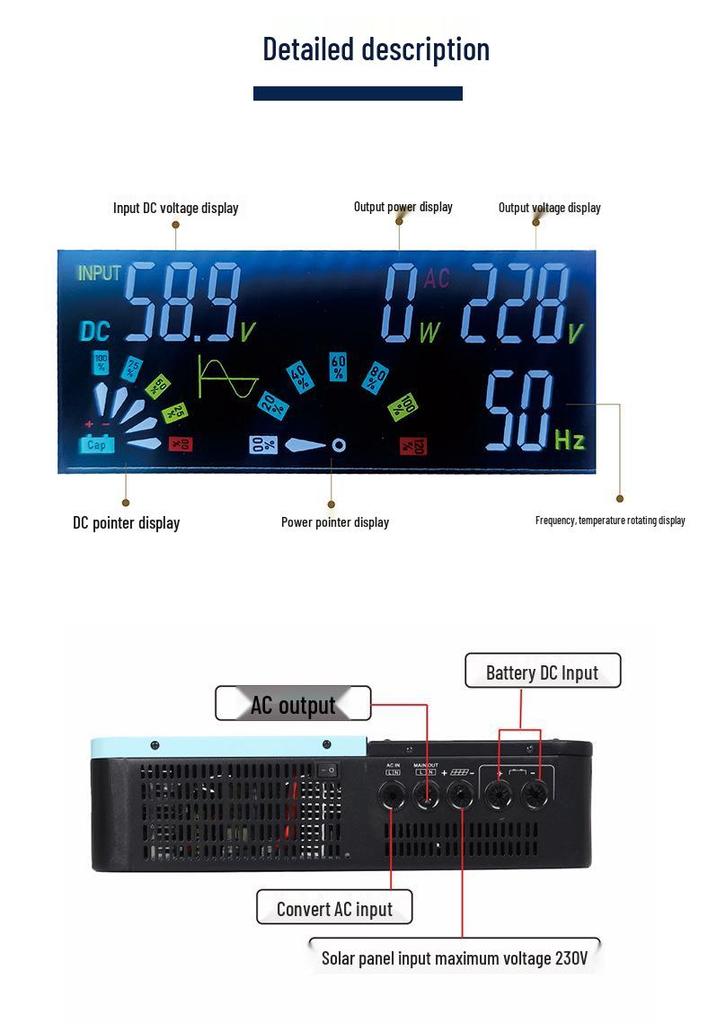 MPPT Solar Pure Sine Wave Inverter & Photovoltaic Control All-in-One (12V-96V)