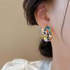 Vintage Oil Painting Style Stud Earrings for Women French Romantic Style Flower Shaped Enamel Pearl Luxury Jewelry Elegant Gifts
