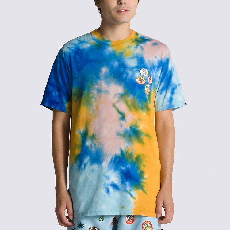 Vans Tie-Dye Cartoon Print Short Sleeve T-Shirt Unisex Tops Blue VN0006DQBVP