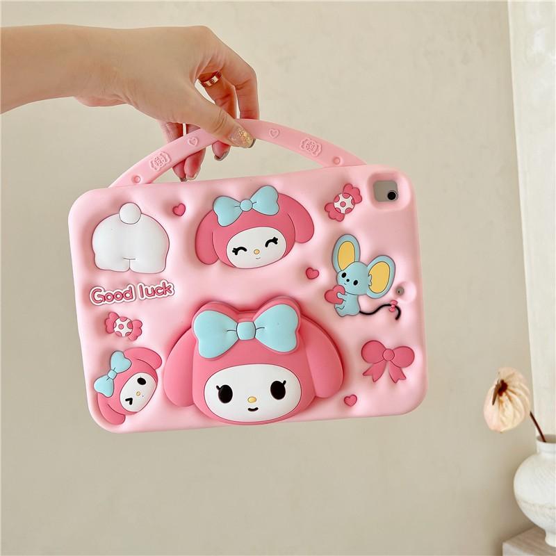 Silicone Case IPad 10 10.2 Inch With Kickstand Wrist Strap Cute Melody Cartoon Design Shockproof Anti-Scratch Soft Shell