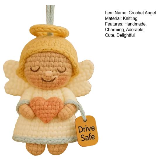 Crochet Angel Car Charm Handmade Knitting Angel Car Rear Mirror Hanging Accessories with Drive Safe Tag New Driver Blessing Present