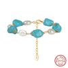 Effie Queen Vintage Natural Turquoise Bracelet With Baroque Pearl 925 Sterling Silver Turquoise Stone Chain Bracelet Party MPB16