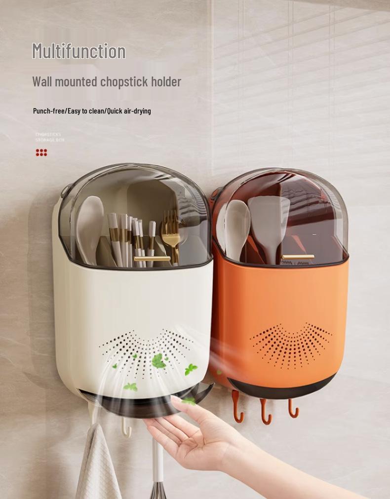 Wandmontierter Klappdeckel-Stäbchen- & Utensilienhalter