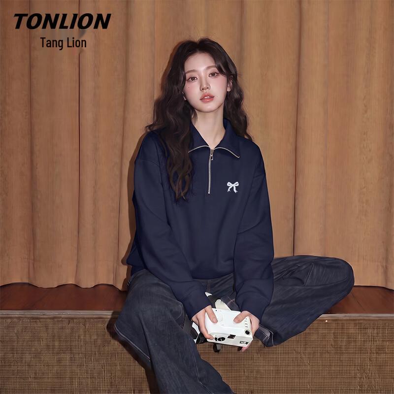 TonLion Women's Bowknot Polo Collar Pullover Sweatshirt