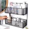 Non Drill Wall Mounted Storage Rack Self Adhesive Toiletries Organizer Storage Basket  Daily Use