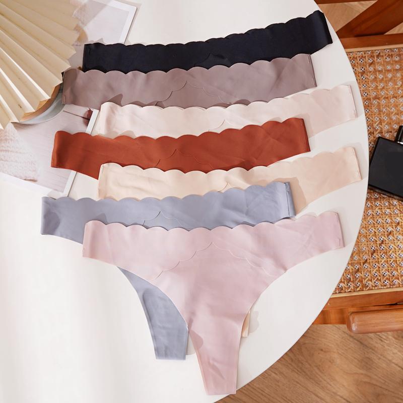 CINOON Women's Sexy Low Waist Thong Collection Ice Silk Seamless One Piece Wave Waist Snug Fit Styles Briefs