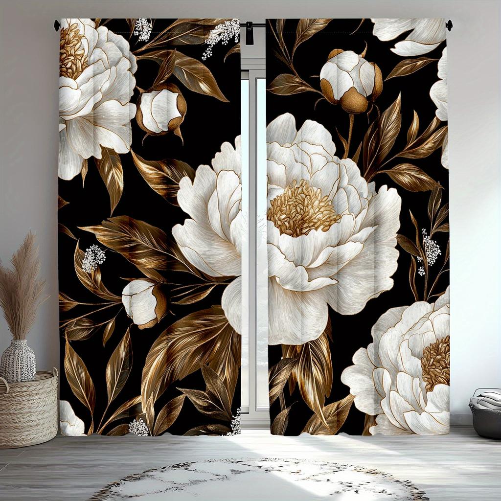 Bohemian Floral Botanical Curtains Retro Flower Leaf Pattern Bedroom Living Room Windows Light Blocking Set Of 2 Made Polyester Decor
