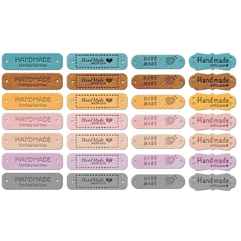 AEE4-56Pcs Handmade Leather Labels,Handmade Leather Labels For Crochet,Colorful Leather Labels For Handmade Items Knit DIY