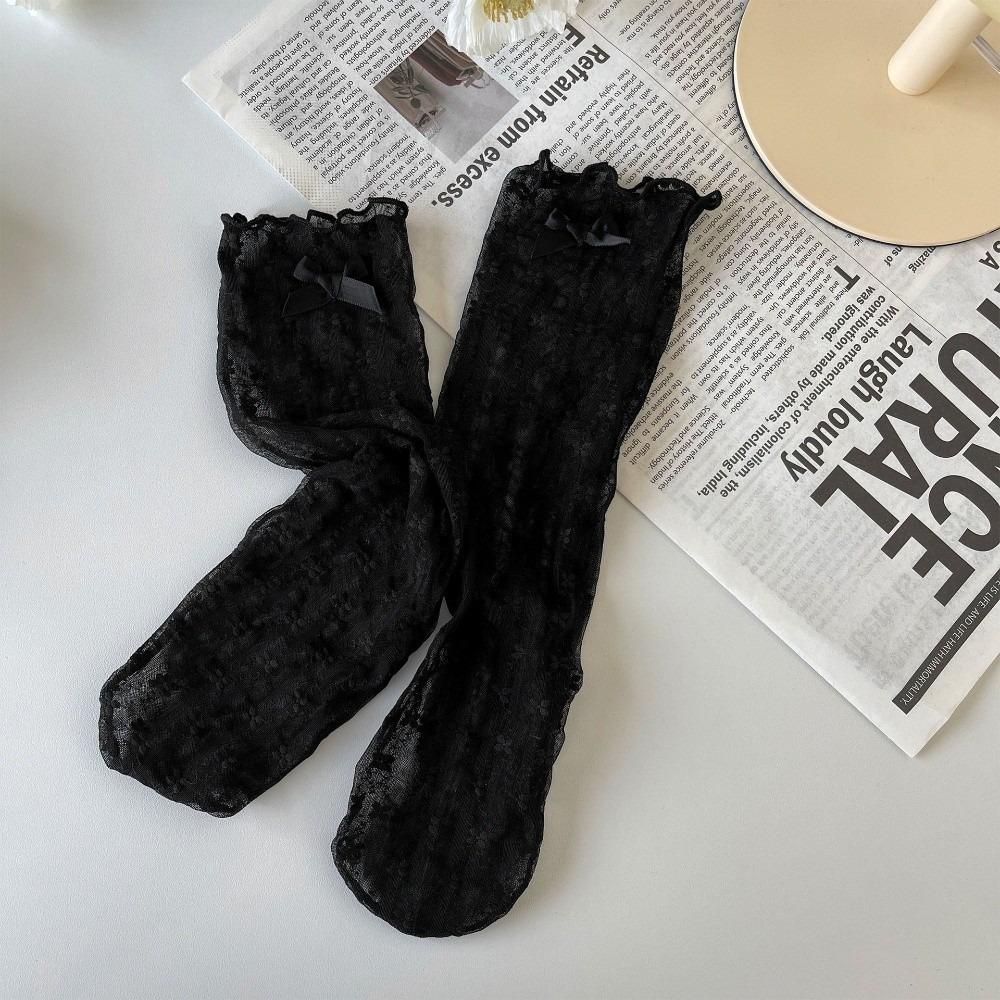 Floral Pattern Kids Princess Socks Thin Material Children Tube Socks  for 1-11Y Girls чёрный