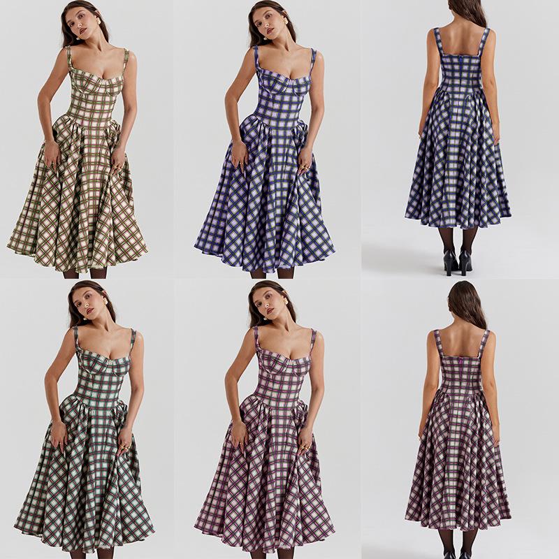 Summer skirt new retro long dress court style dopamine wear suspender dress women