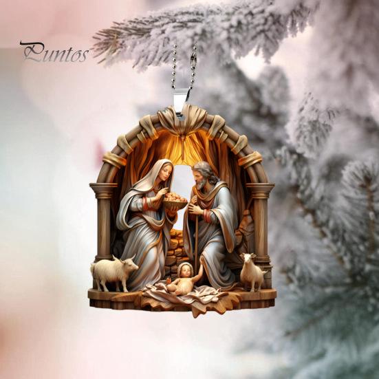 Christmas Pendant Ornament Jesus Family Prayer Scene Pendant Bright Colored Religious Symbol Pendant for Home Car