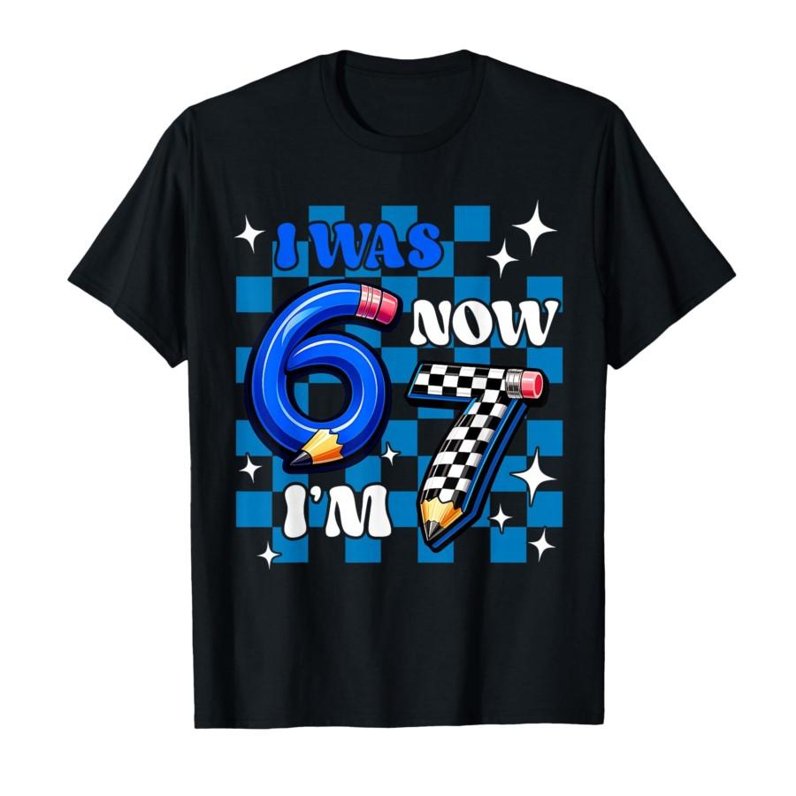 

Blue Checkered I was 6 Now I m 7 Funny 67 Birthday Boys T-shirt For Men Women 100% Cotton T Shirts Short Sleeve Tops 0206-1 -... S разноцветный