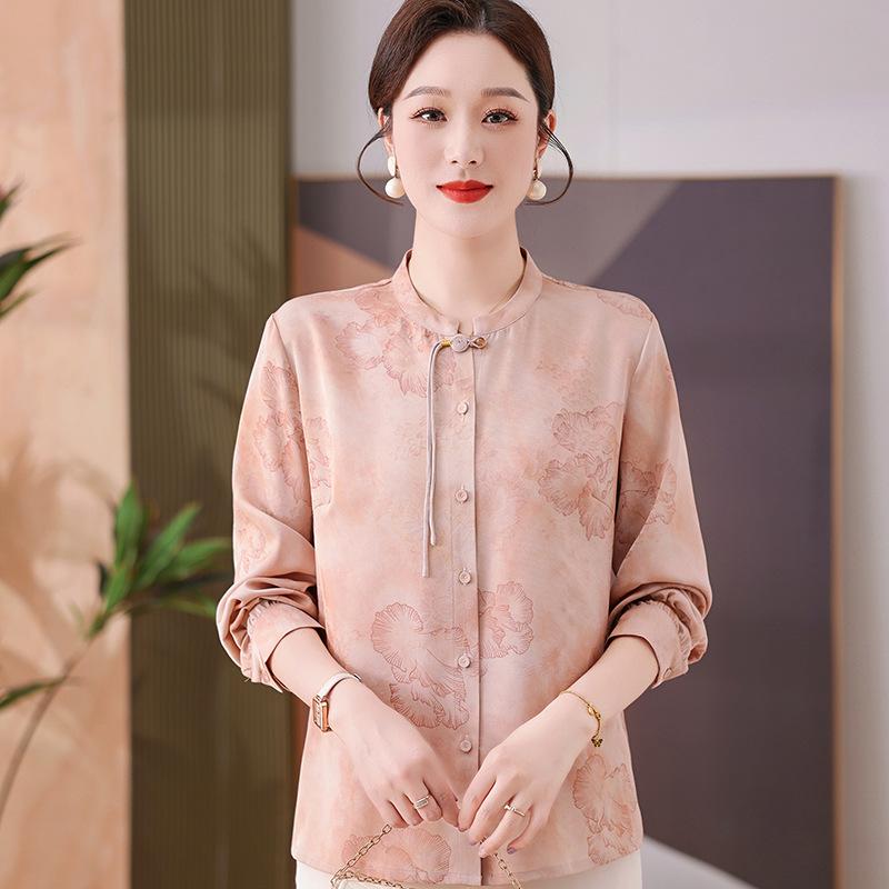 

Mom s New Summer Silk Shirt: Elegant Chinese Style T-shirt for Middle-aged and Elderly Women 5XL (Recommended 150-165 lbs) розовый