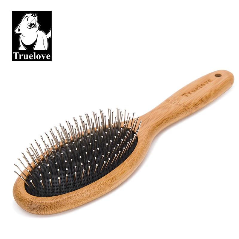 

Truelove Pet Comb Bamboo Handle Stainless Steel Pin Air Cushion Brush for Dog Cat Hair Removal Massage Grooming S