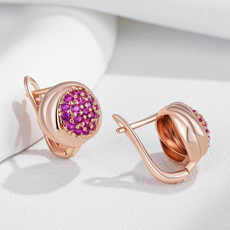 Full Shiny Red Natural Zircon Women Drop Earrings Unique Design Rose Gold Color Bride Wedding Jewelry Best Gift