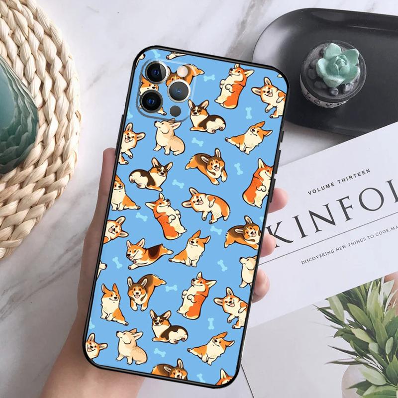 Cartoon Corgi Dog Shiba Inu Phone Case For iPhone 16 Pro 11 12 13 14 15 Pro Max Mini XS X XR 7 8 16 Plus Cover Coque