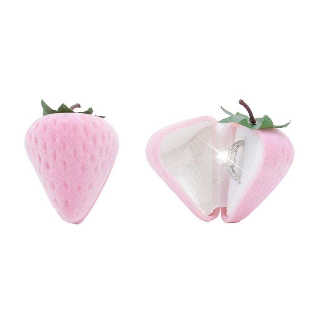 Flocking Plastic Strawberry Ring Box Gift Boxes Romantic Organizer Wedding Jewelry Display Case Red Pink Engagement Ring Case