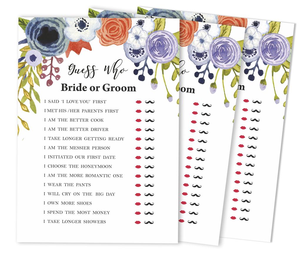 Inkdotpot 50A  FloralA  BingoA  GameA  CardsA  For Bridal Wedding Shower Bachelorette Party Bulk Blank Square Fill In Gift