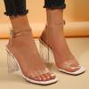 Sexy Sandalen mit transparentem PVC und eckiger Zehenpartie für Damen 2025 Eckige hohe Absätze Knöchelriemchenschuhe Damen Riemen hinten Partyschuhe