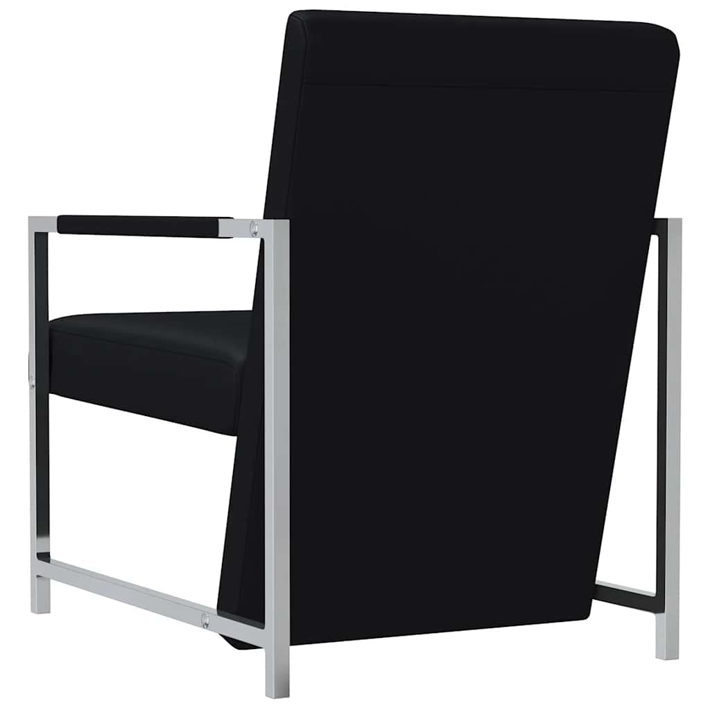 Black PU Leather Armchair with Chrome Legs
