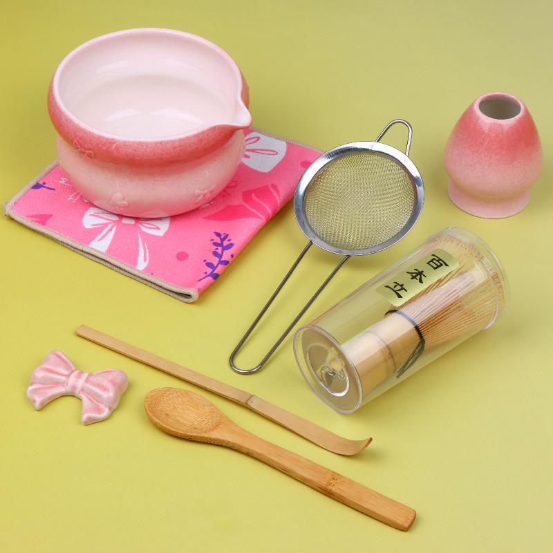 8PCS Matcha Tea Set Pink Gradient Japanese Style Complete Matcha Bowl Kit Perfect Gift for Wedding Housewarming