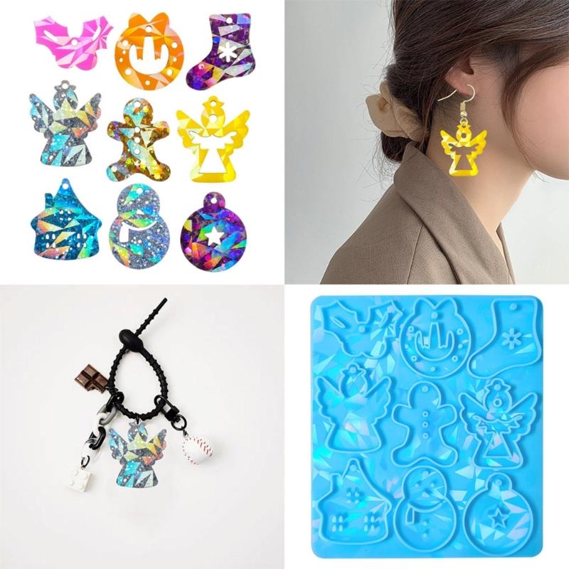 Combined Socks Holographic Light Shadow Ornaments Silicone Epoxy Keychain Mold DIY Pendant Jewelry for Valentines Gift