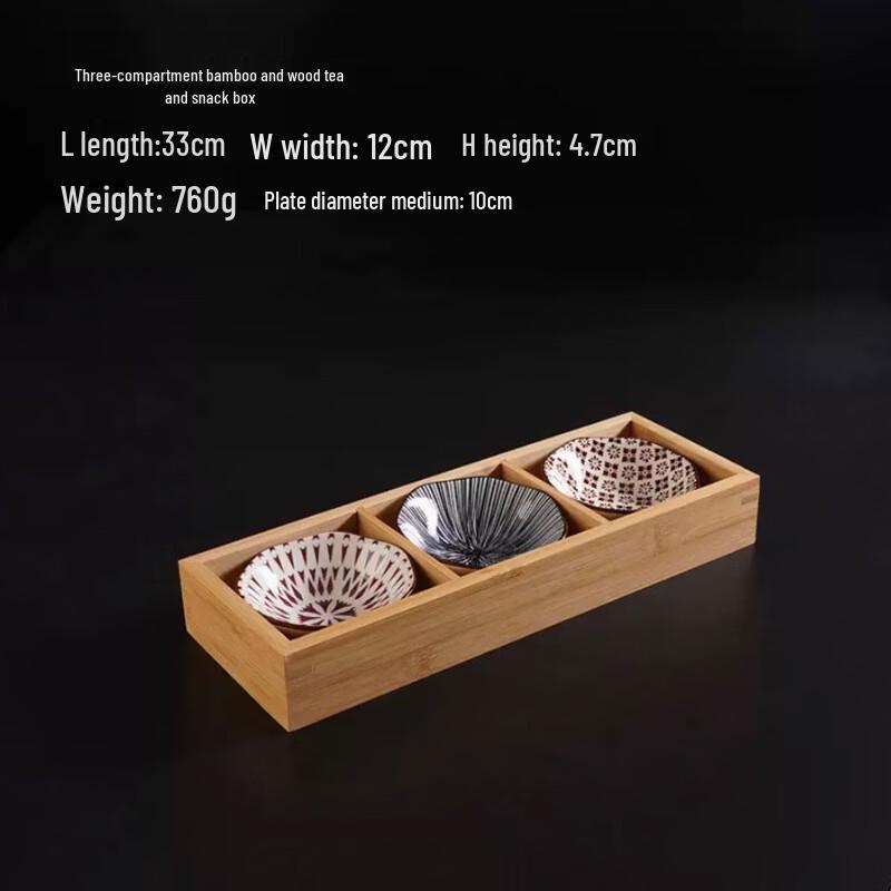 Bamboo Wood Divided Snack Tray for Tea Ceremony Bamboo Wood Tea Snack Box - 3 Compartments