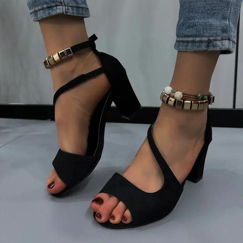 Fashion Shoes Female 2024 Plus Size Ankle-wrap Women's Sandals Peep Toe Office Sandals Women Metal Decoration Buckle Strap Shoes Women